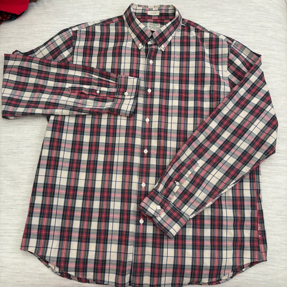 J.Crew Men’s red green plaid long sleeve button down dress shirt XL